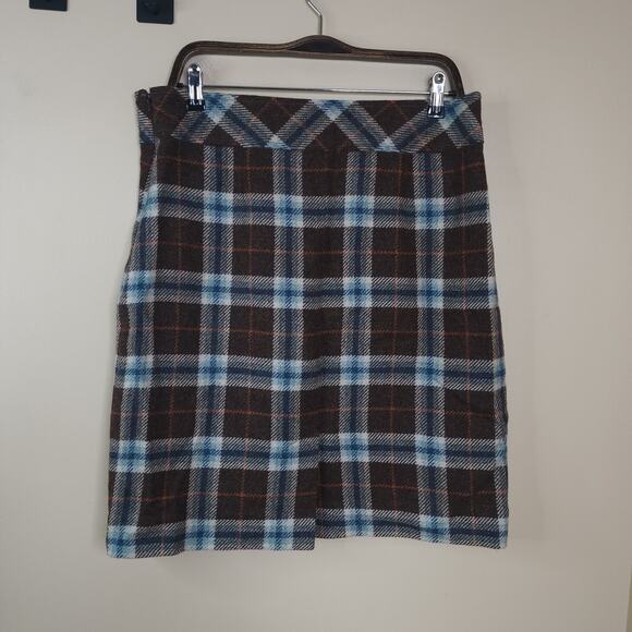 L.L. Bean Brown Plaid Mini Pencil Skirt Wool Blend Size 12 - Picture 4 of 8